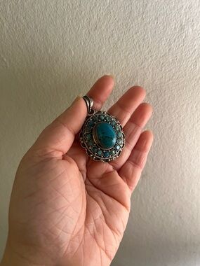 Vintage 925 Sterling Silver Turquoise Cluster Statement Pendant